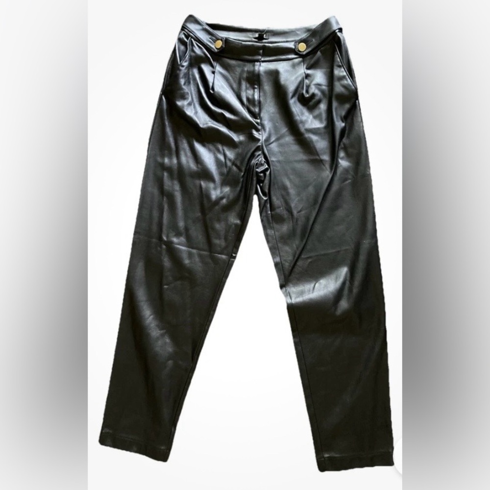 LOFT Black Faux Leather straight pants size 6 tall
